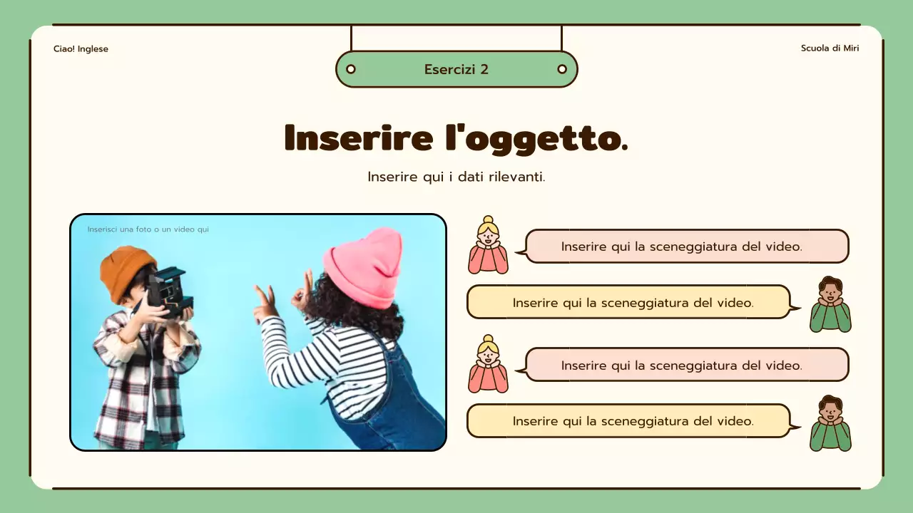Lezioni di inglese con simpatiche illustrazioni in beige e verde