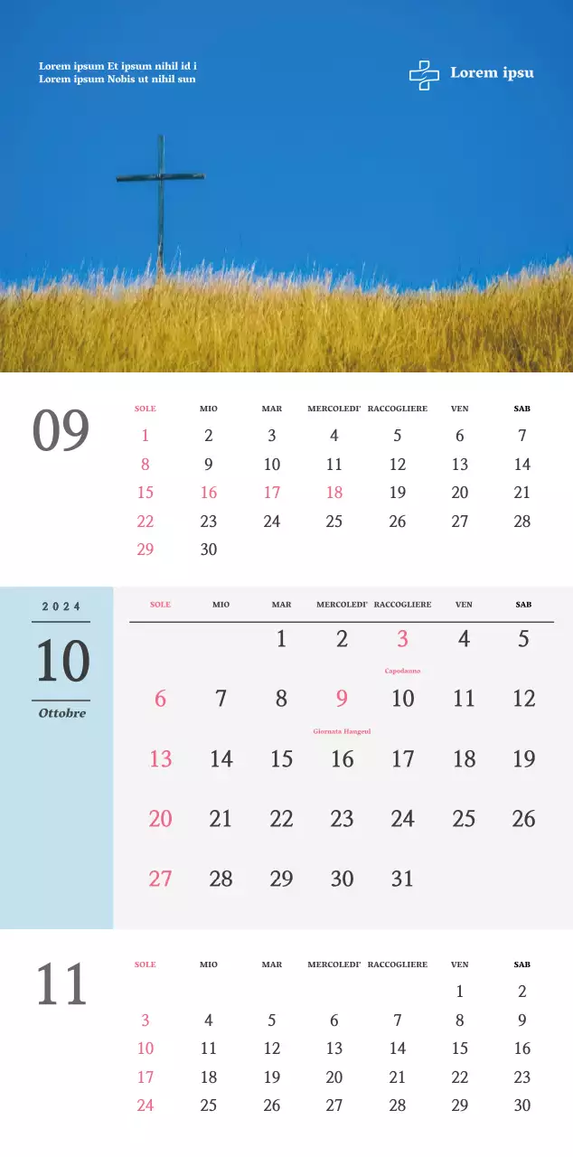 Calendario da parete della chiesa di semplice concezione in bianco e nero con foto religiose emozionali