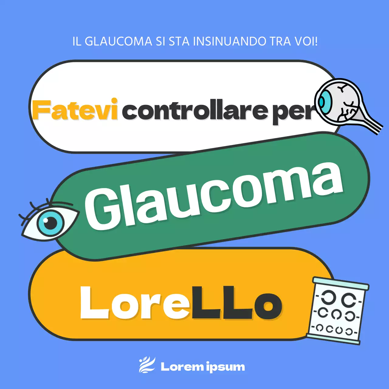 Fornisce informazioni sul glaucoma con evidenziazione del testo in blu