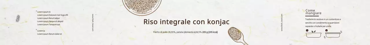 Etichetta bianca illustrata di riso integrale konjac testurizzato