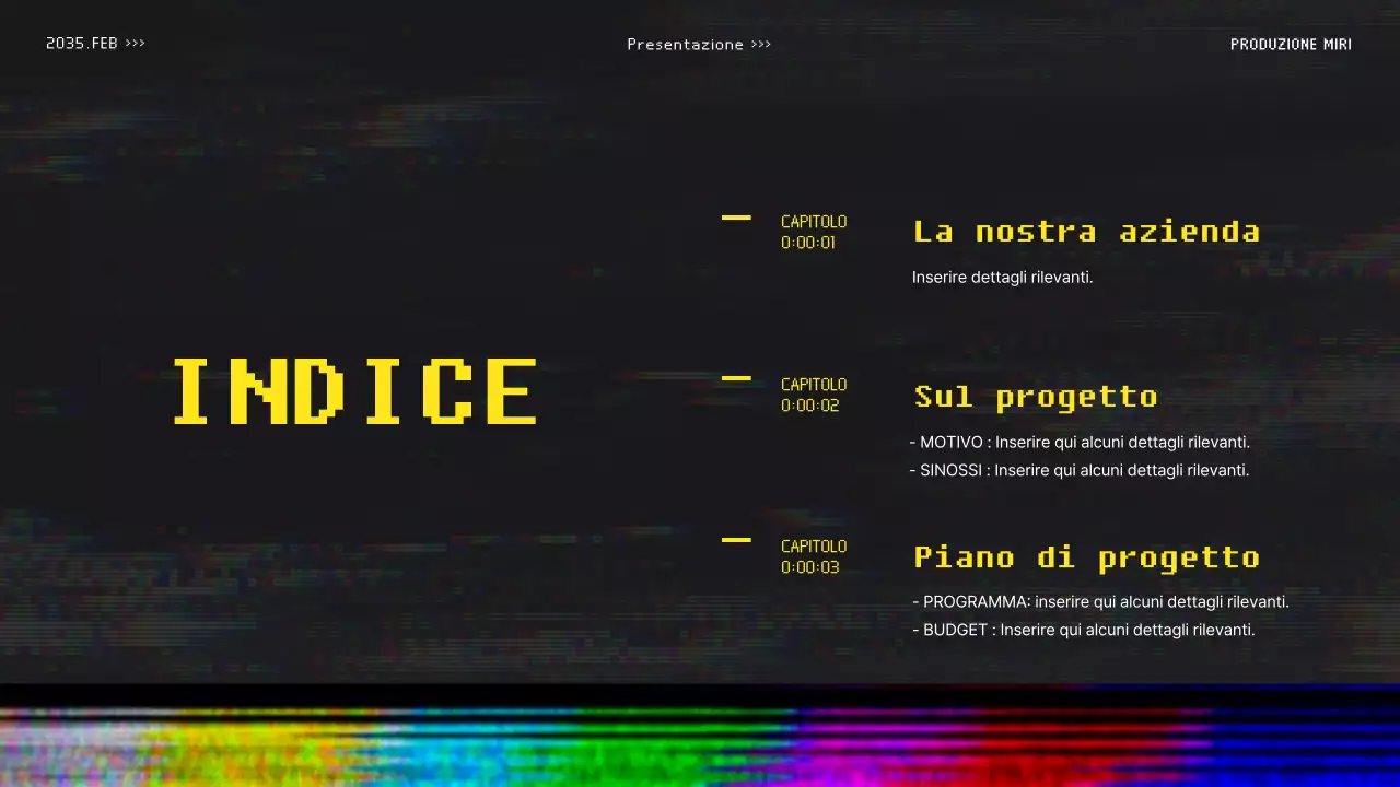 Proposta video per un concetto di trasmissione colorata e retrò