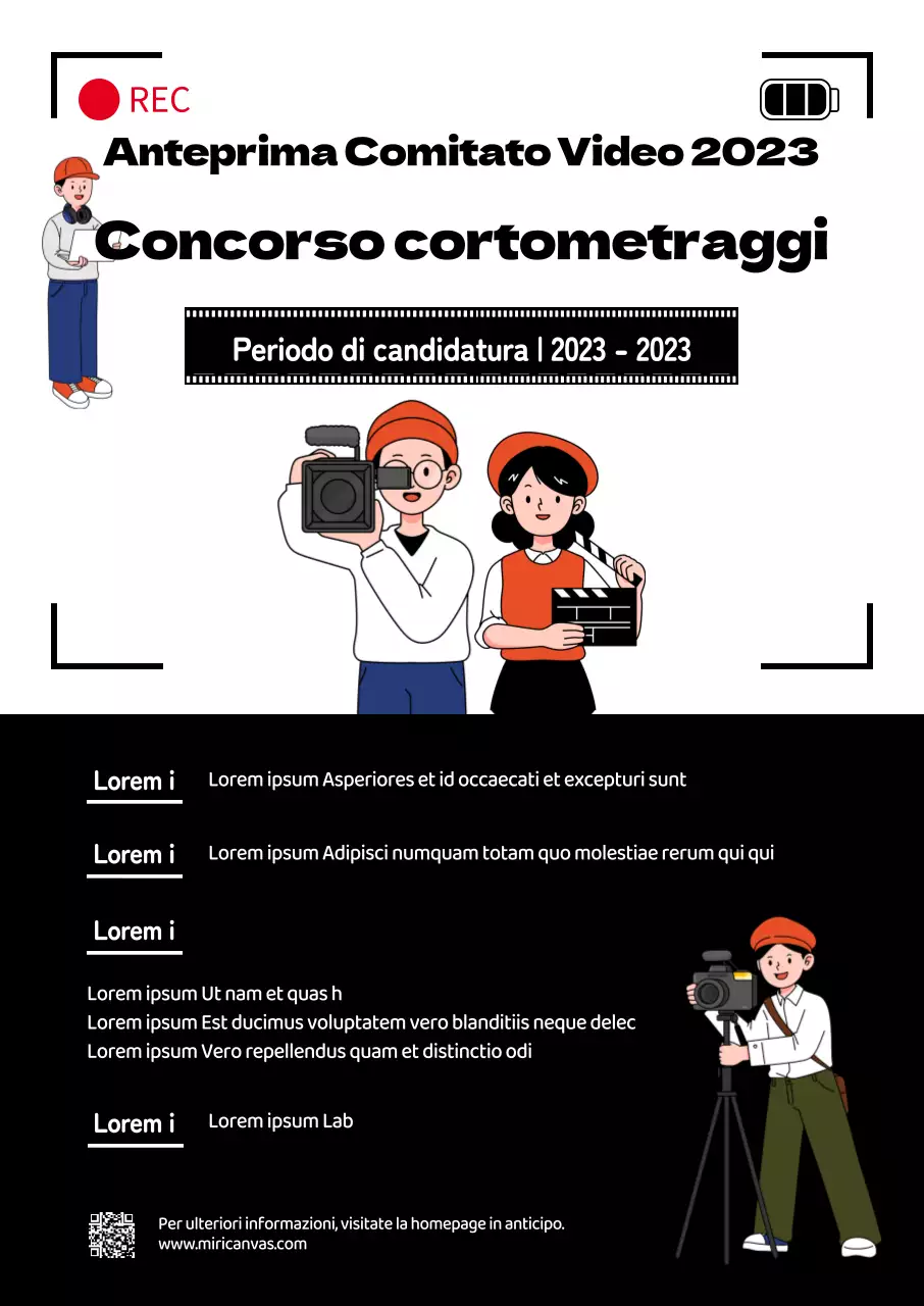 Il concorso presentava illustrazioni di personaggi di registrazioni e troupe cinematografiche su uno sfondo nero e pulito.