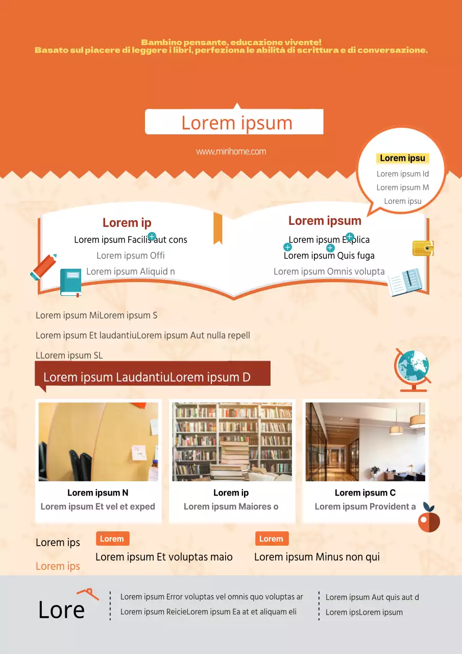 Promuovete la scuola di inglese dei vostri bambini con simpatiche illustrazioni e foto arancioni