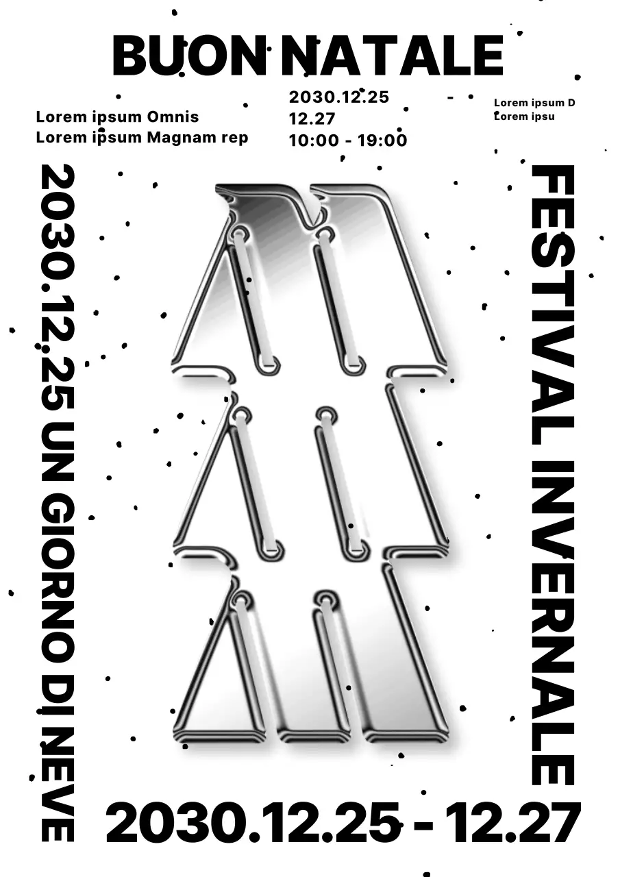 Poster verticale natalizio invernale in argento e bianco e nero