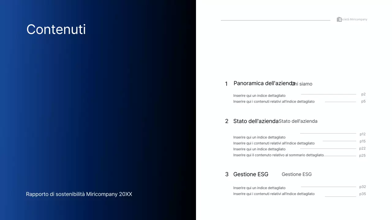 Semplice presentazione infografica aziendale con gradienti blu e verdi