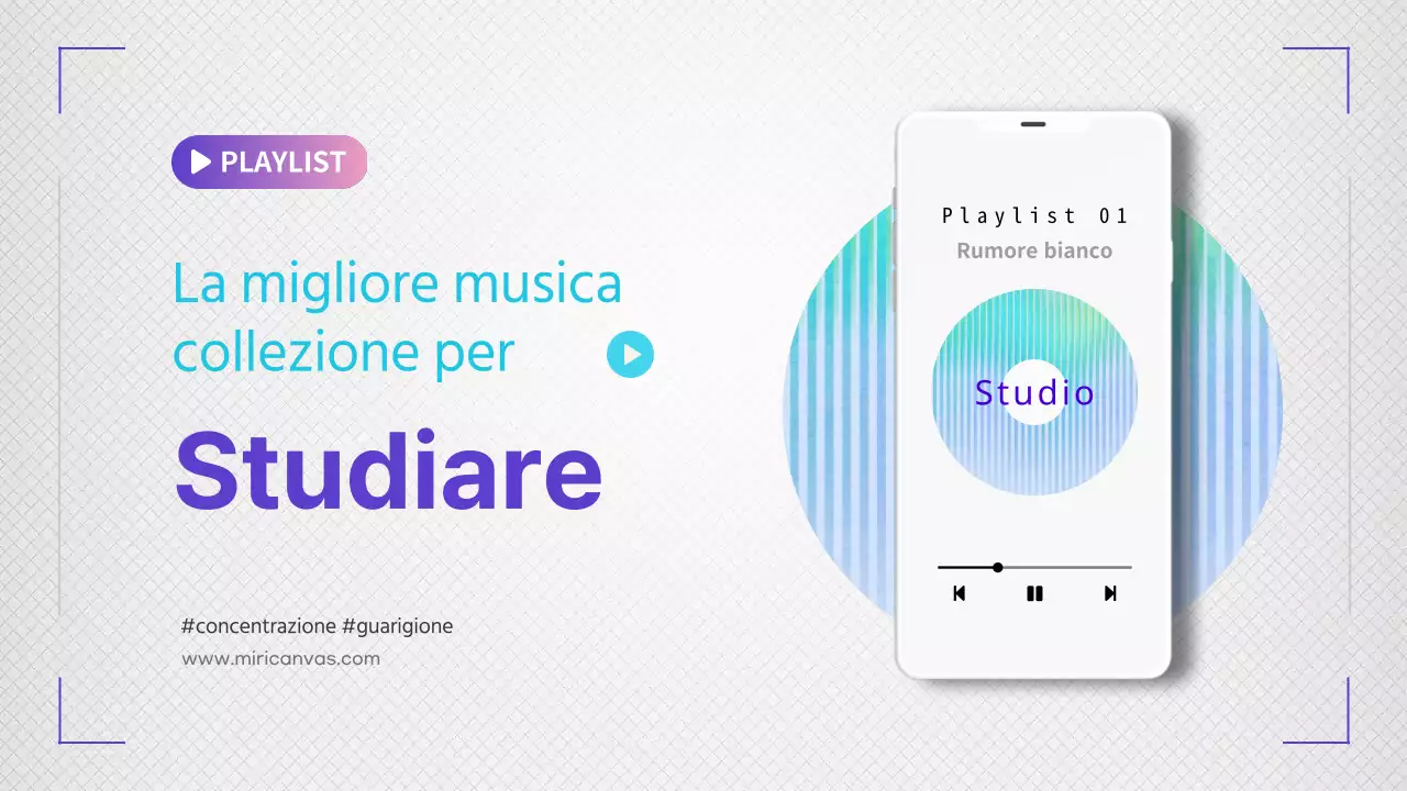 Playlist musicale con tema viola e azzurro bianco