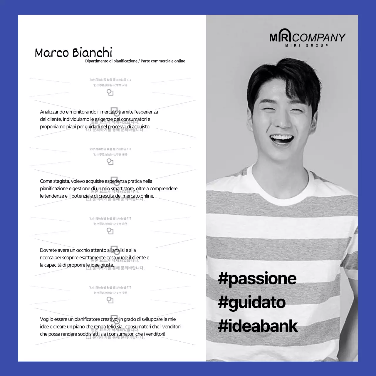 Concetto blu giallo biglietto di presentazione aziendale per i dipendenti notizie contenuti nei social media