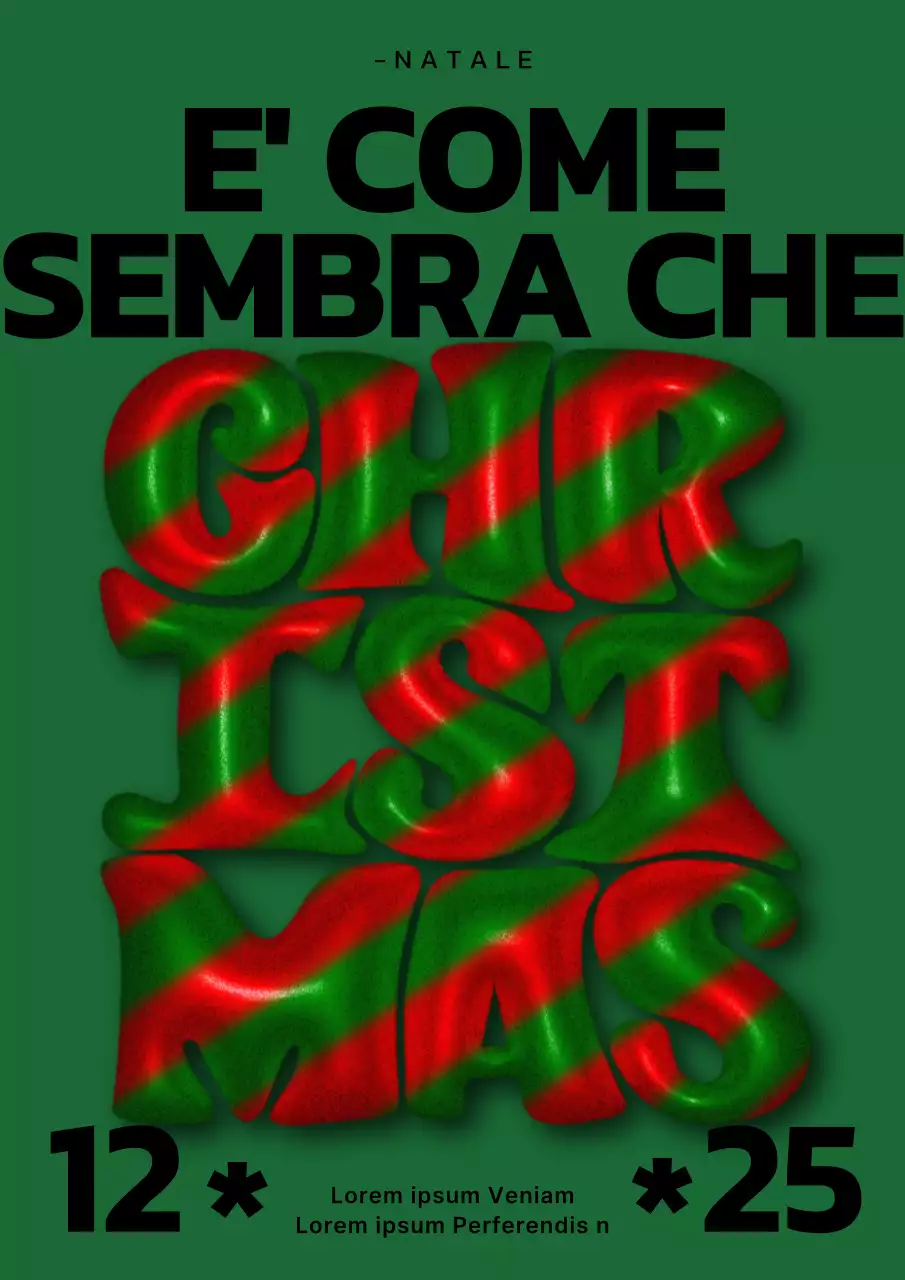 Poster verticale natalizio tridimensionale in verde e rosso