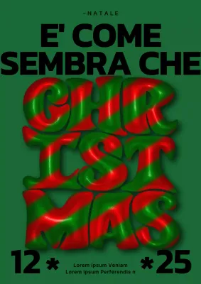 Poster verticale natalizio tridimensionale in verde e rosso