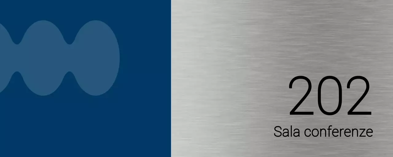 Nomi di aule universitarie con semplici forme blu e nere come accenti