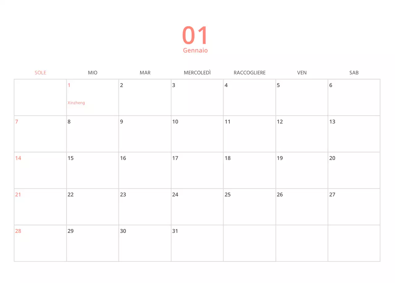 Calendario illustrato multicolore