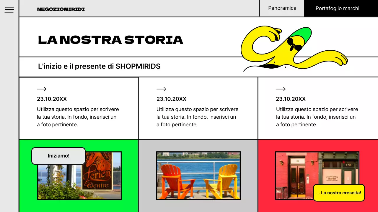 Illustrazione pop del concetto di marchio portfolio con colori fluorescenti