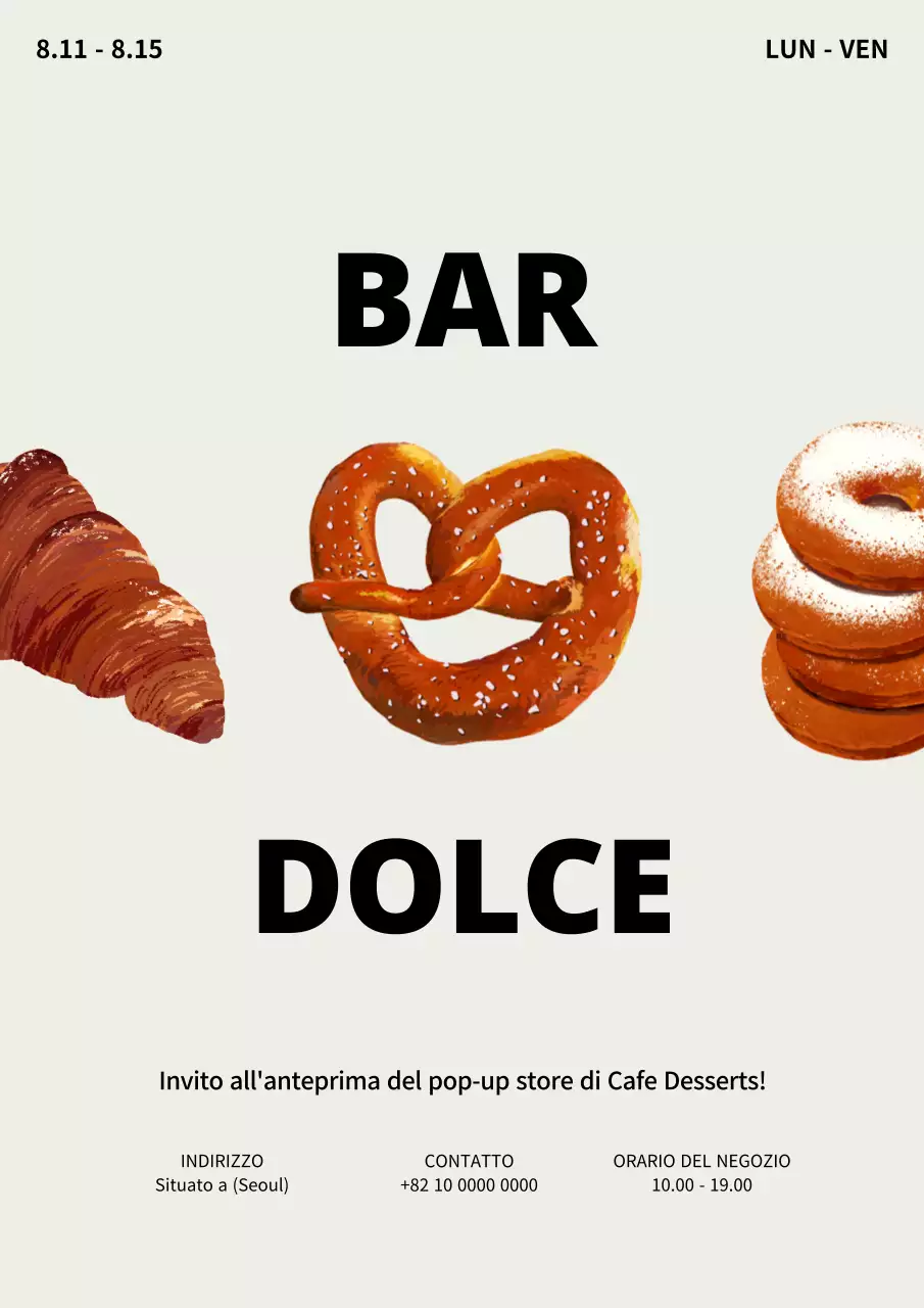 Poster del negozio pop-up di pasticceria a tema beige