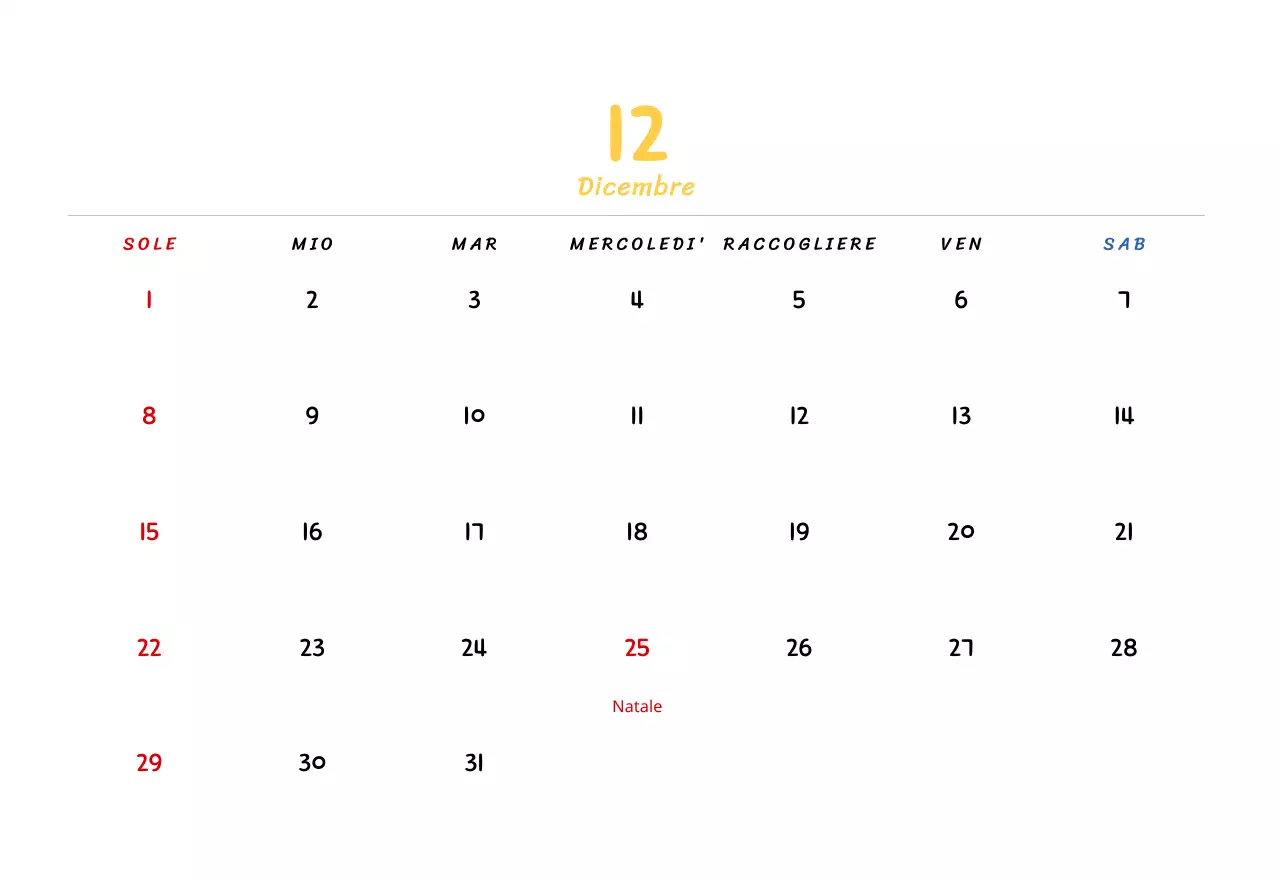Calendario di Capodanno con simpatiche illustrazioni