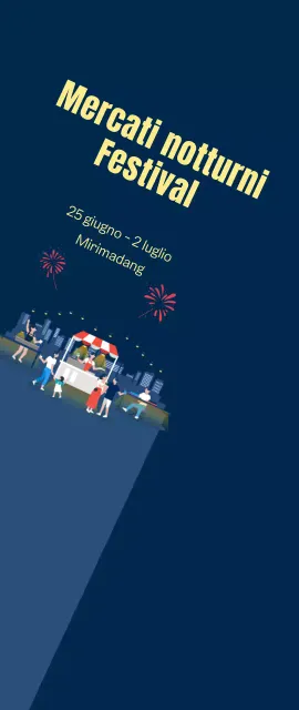 Promozione del festival del mercato notturno di piccole dimensioni con fuochi d'artificio su sfondo blu navy