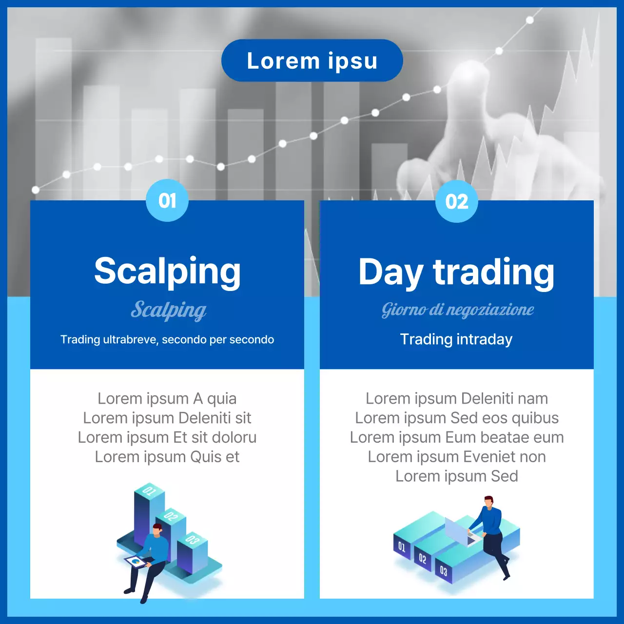 Illustrazioni e foto in evidenza in blu Glossario dei termini del trading azionario