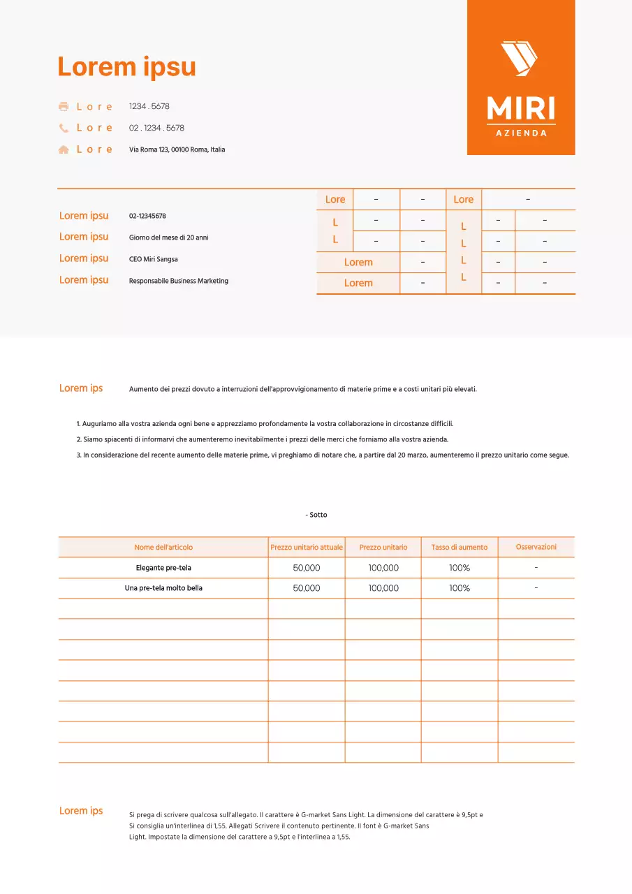 Una lettera di aumento dei prezzi di concetto pulito in arancione e nero