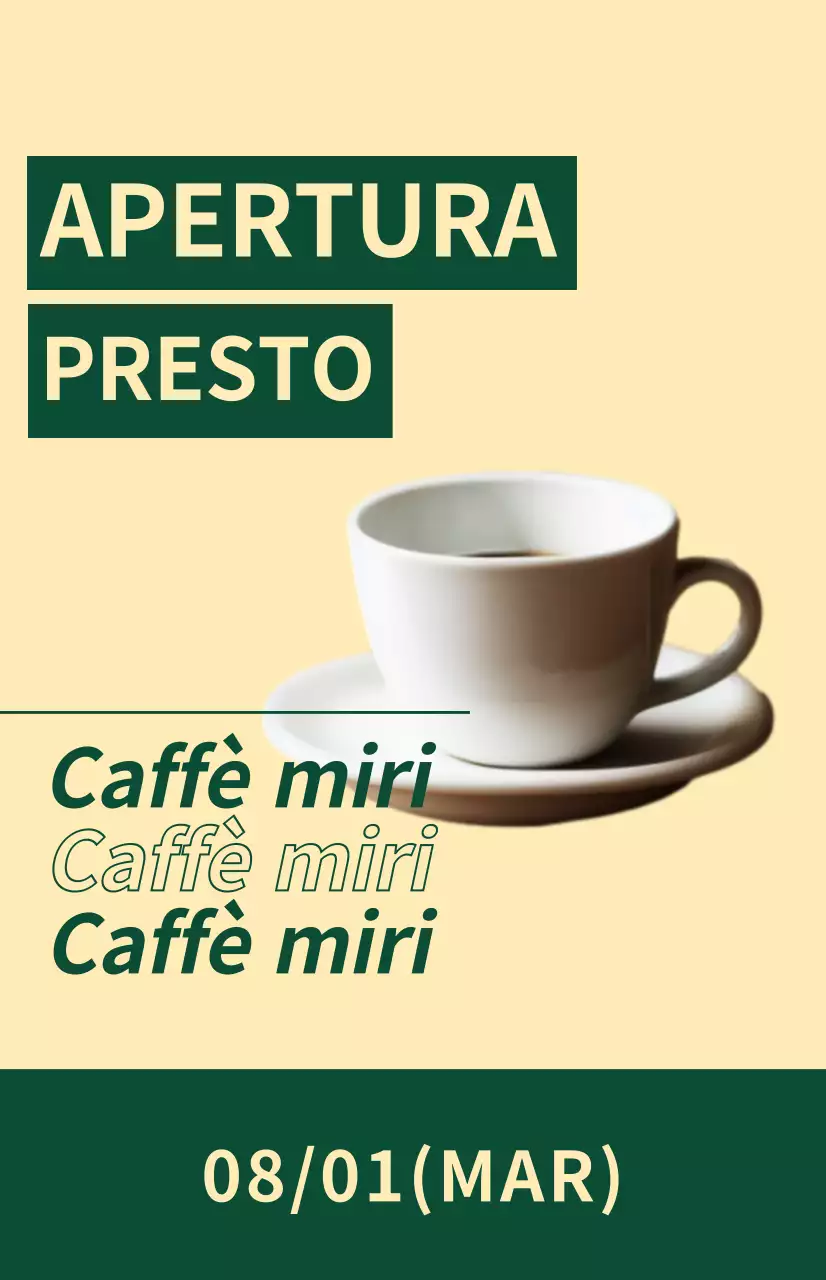  Bandiera per le finestre in arrivo con l'icona del caffè su sfondo giallo chiaro e verde