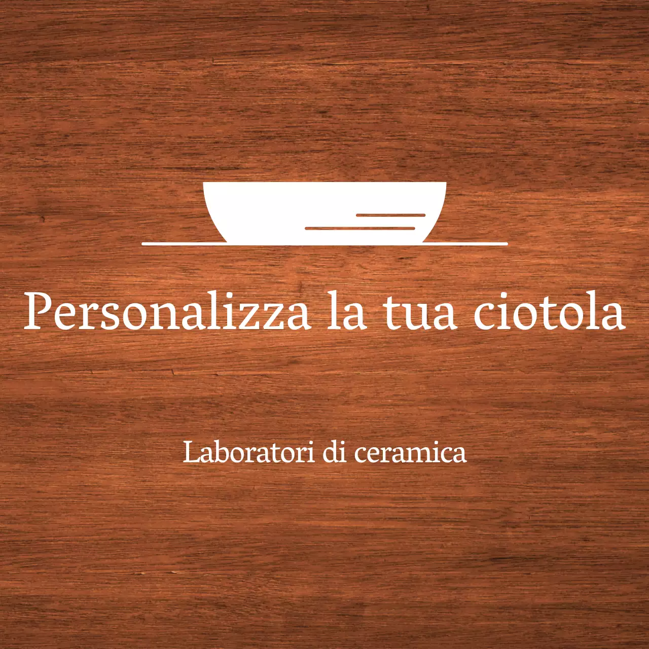 Un semplice cartello di officina con testo bianco e un'illustrazione di una ciotola