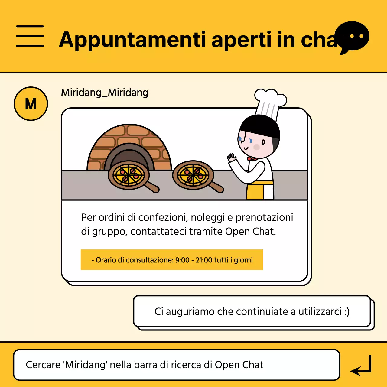 Finestra di chat gialla per gli appuntamenti di chat aperti