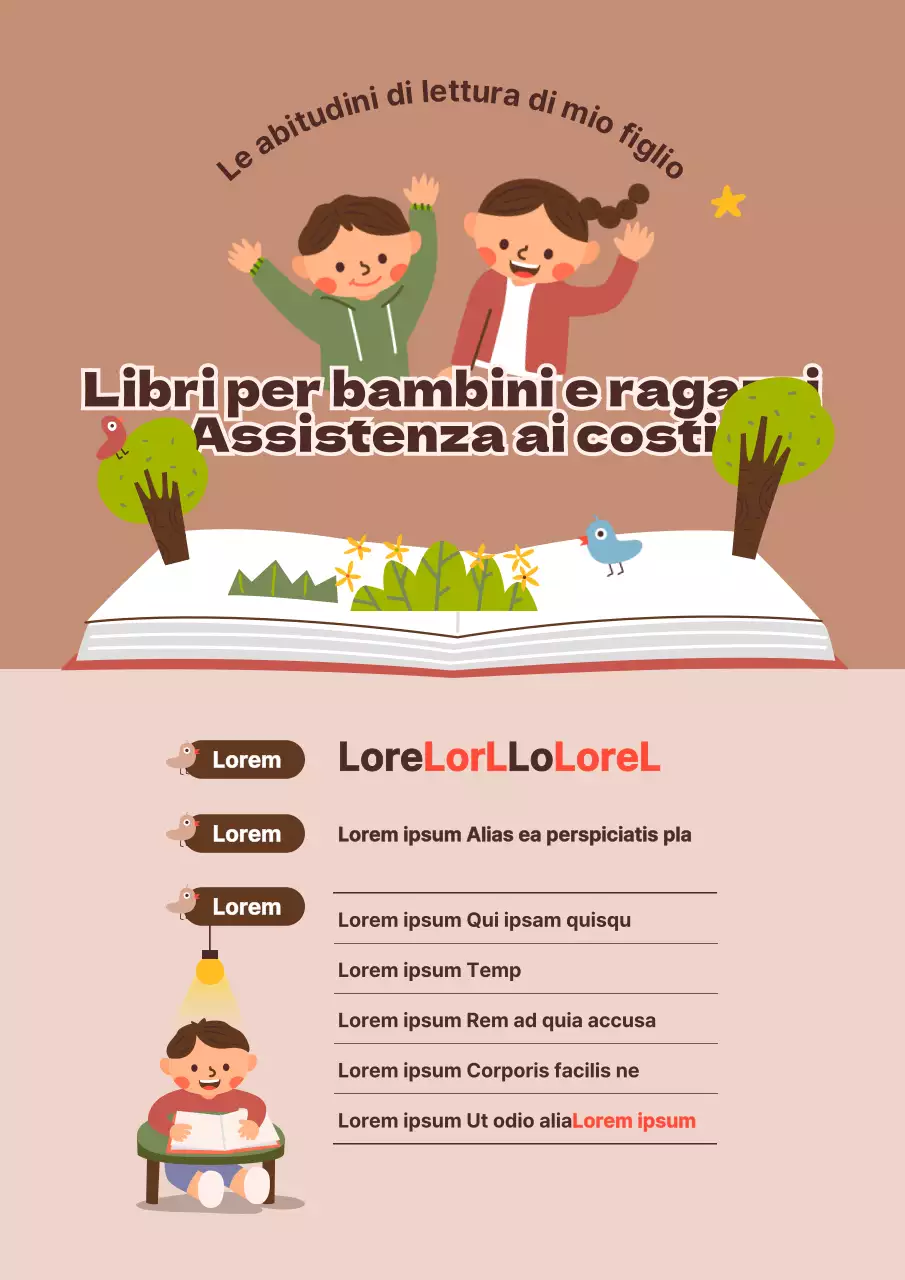 Tema di supporto del libro per bambini con concetto di illustrazione carina marrone-beige