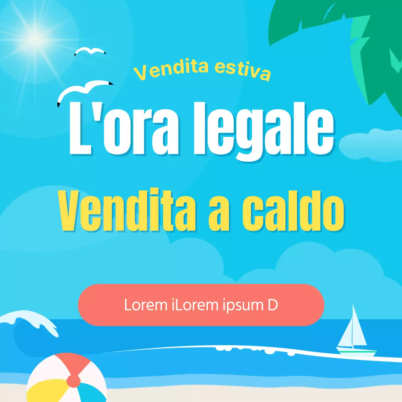 Promuovere un evento di saldi estivi tropicali in blu e giallo