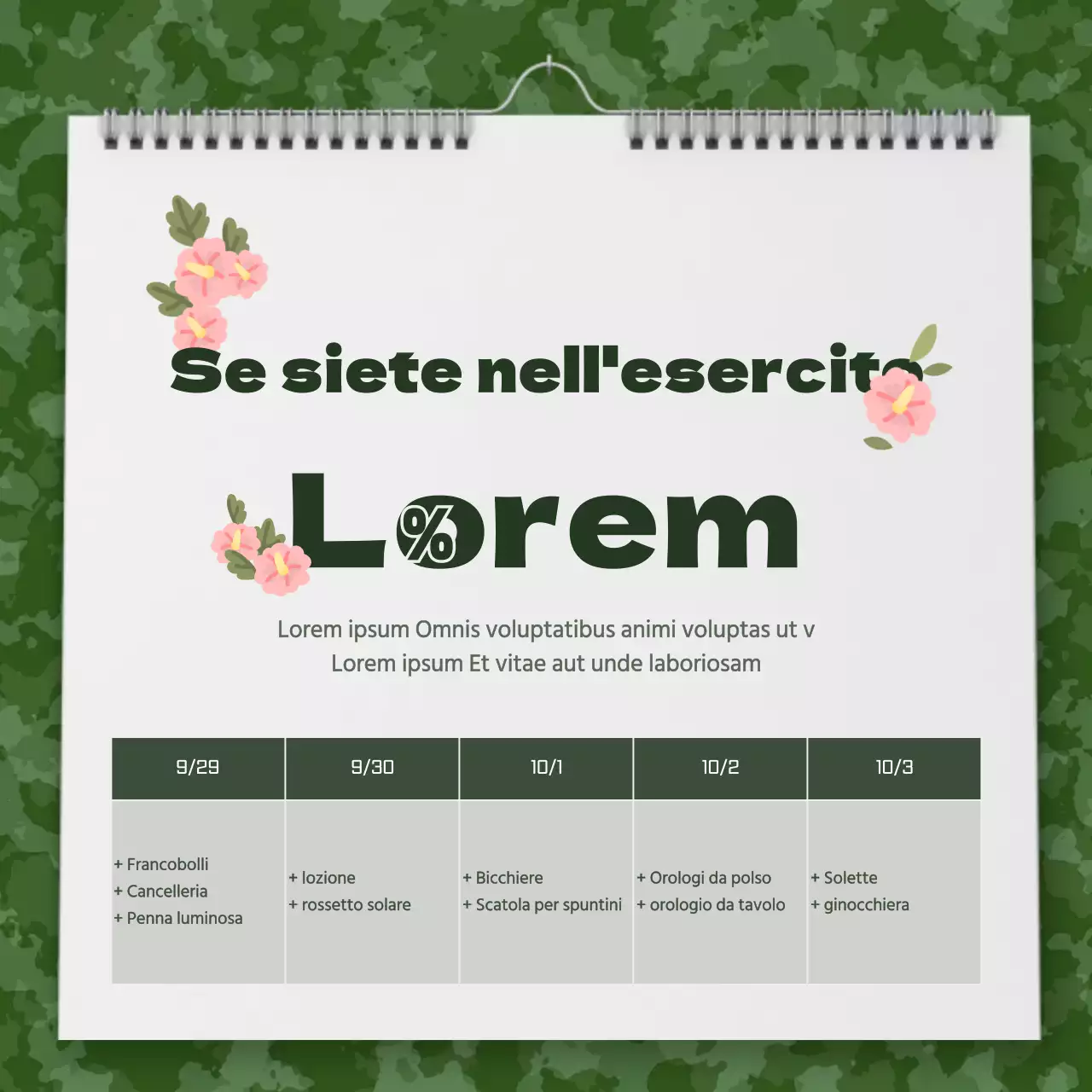 Un'idea di calendario militare per annunciare gli eventi scontati