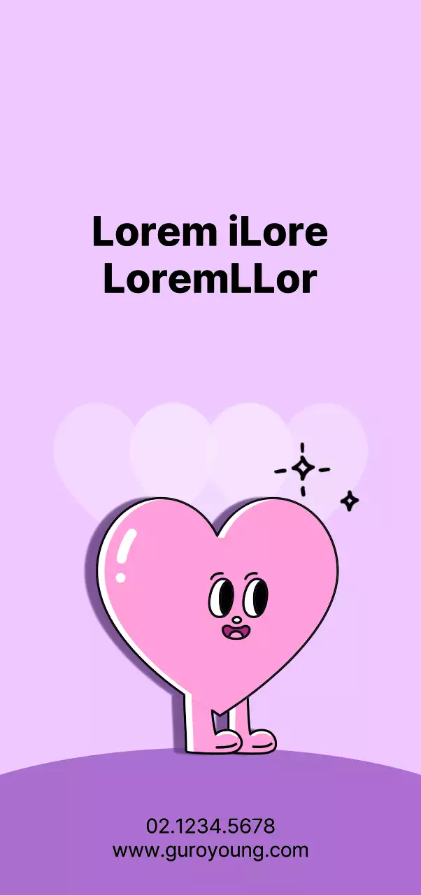 Centro pubblico giovanile con simpatici personaggi a forma di cuore in rosa e viola