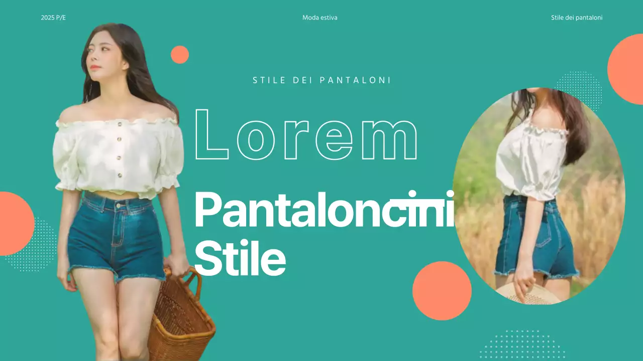 Moda estiva in stile pantaloncini con cornice verde e motivo a pois