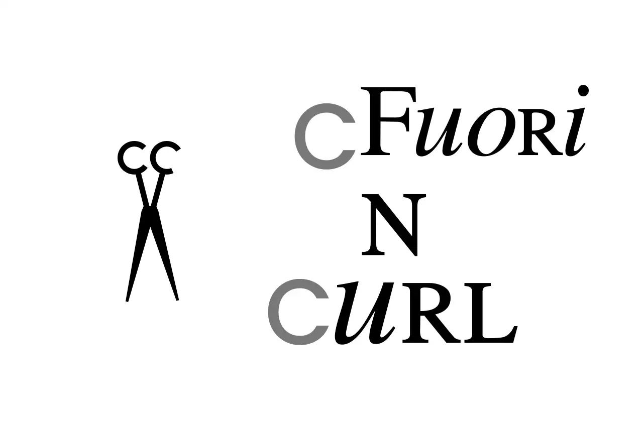 Insegna di un negozio dall'aspetto classico con testo bianco e nero sul taglio e l'arricciatura dei capelli e un'illustrazione di forbici.