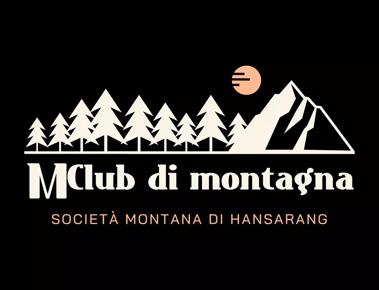 Club di montagna con illustrazioni di montagne in nero e arancione