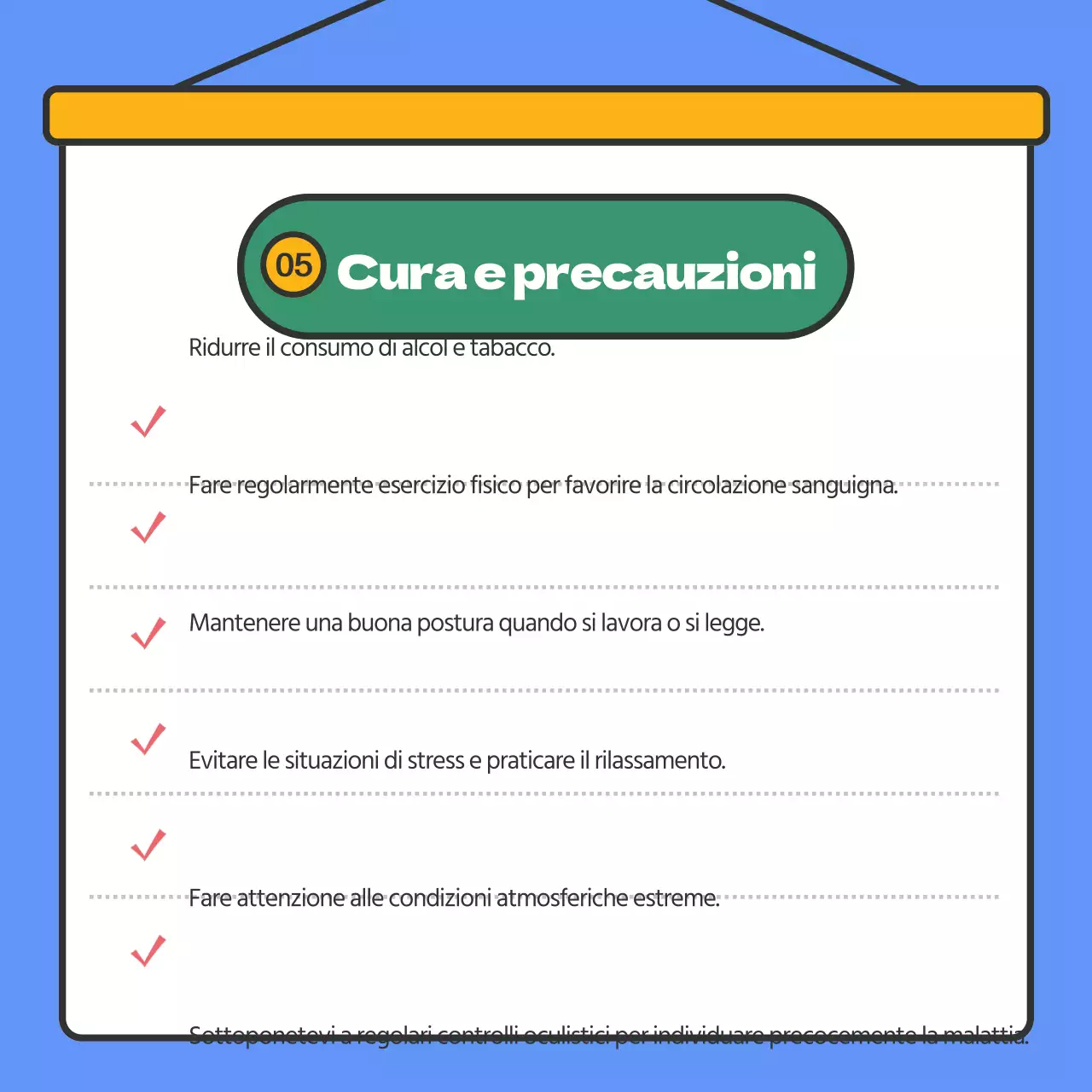 Fornisce informazioni sul glaucoma con evidenziazione del testo in blu