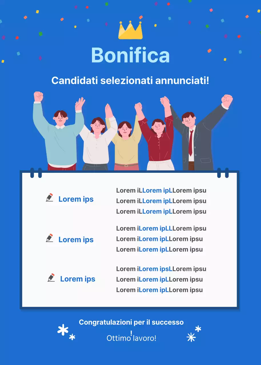 Illustrazione blu Annuncio dell'evento popup per i candidati selezionati