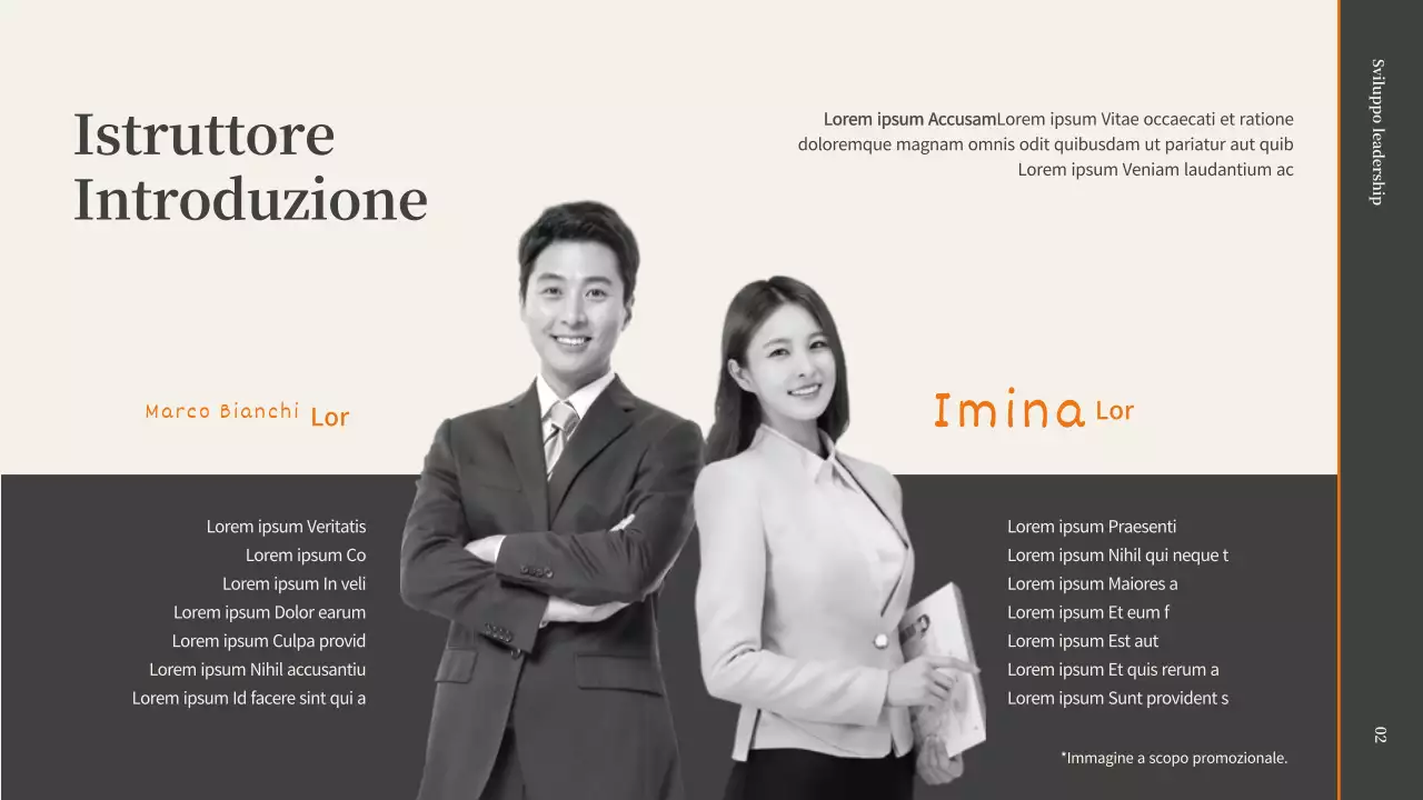 Proposta di lezione di coaching sulla leadership del promotore in grigio e arancione