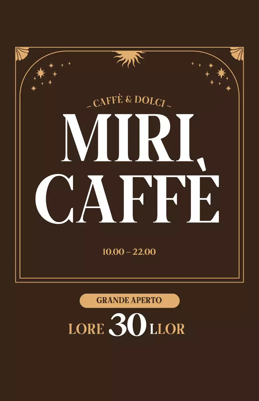 Promuovere lo sconto per l'apertura di un caffè con un'atmosfera beige su uno sfondo marrone