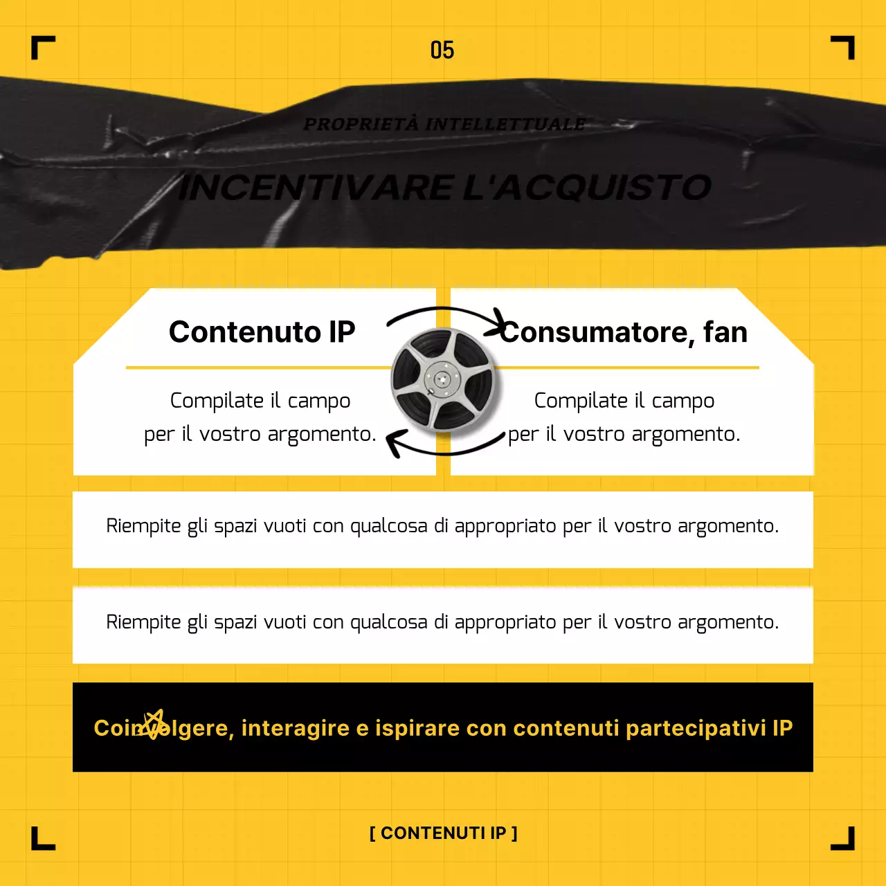 Concetto di videocassetta gialla e nera Copyright IP