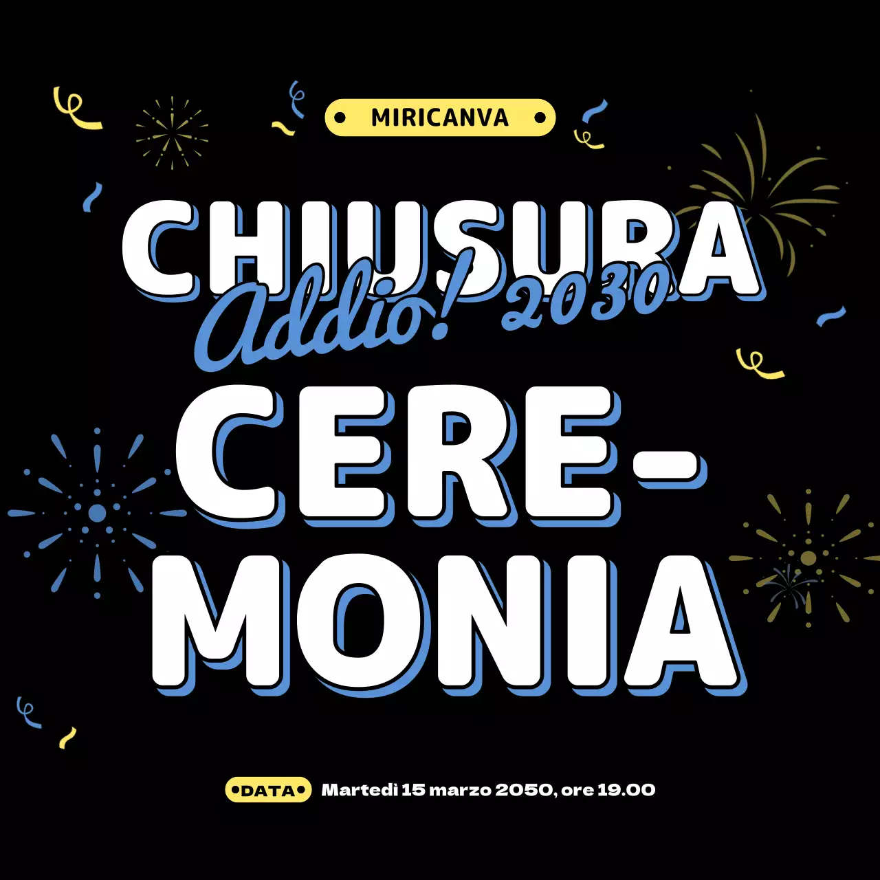 Illustrazione dell'evento di fine anno in giallo blu nero