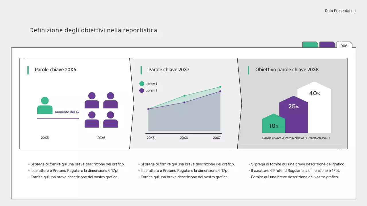 Grafici e infografiche semplici di colore verde e viola