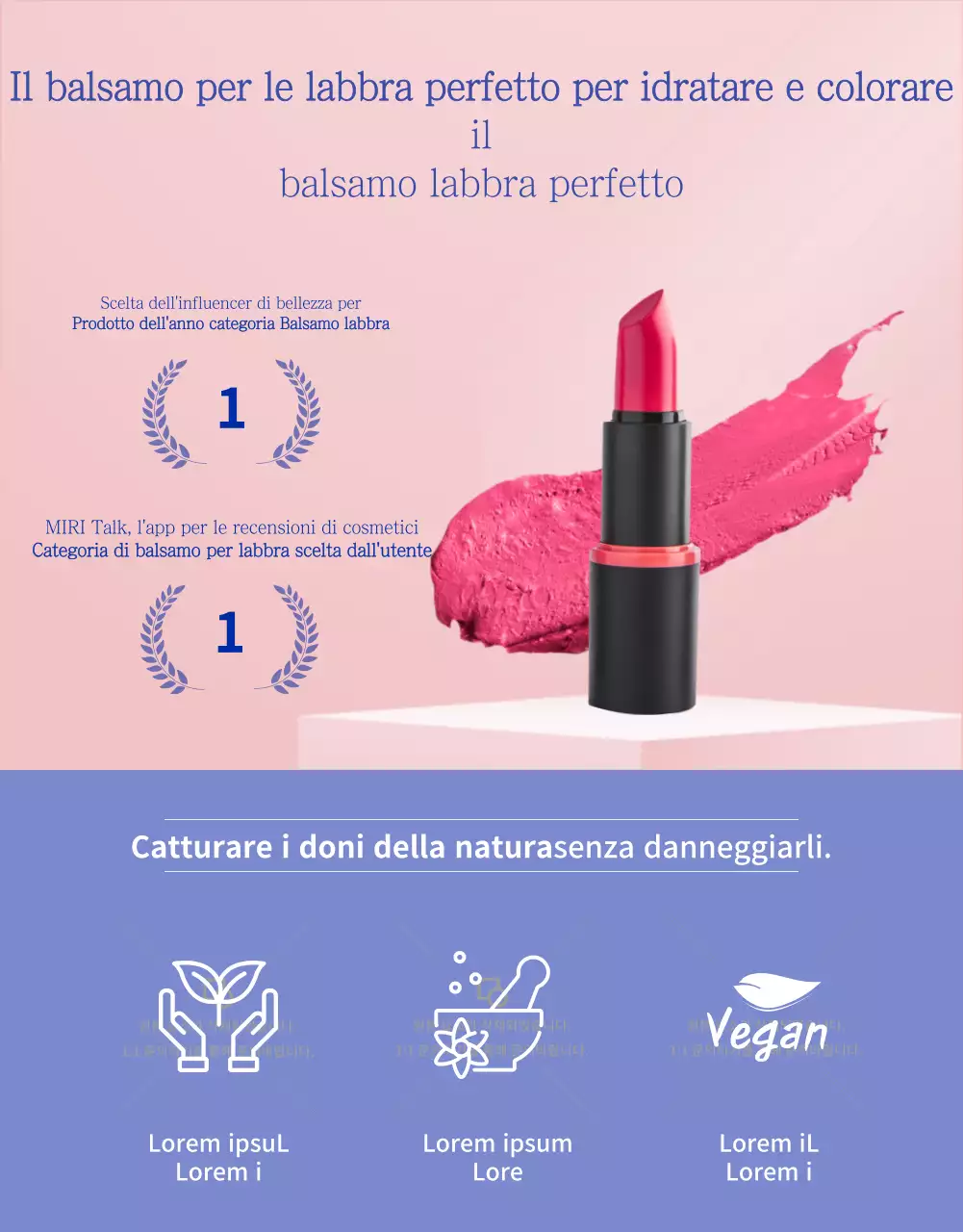 Pubblicità di cosmetici luminosi con rossetto rosa