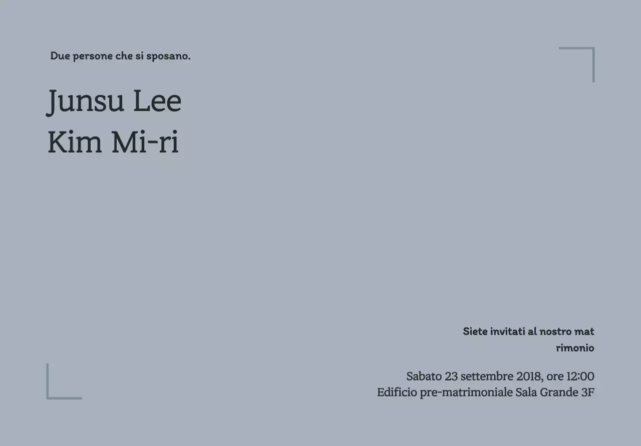 Busta per cartolina di matrimonio con cornice a linee semplici e testo relativo al matrimonio