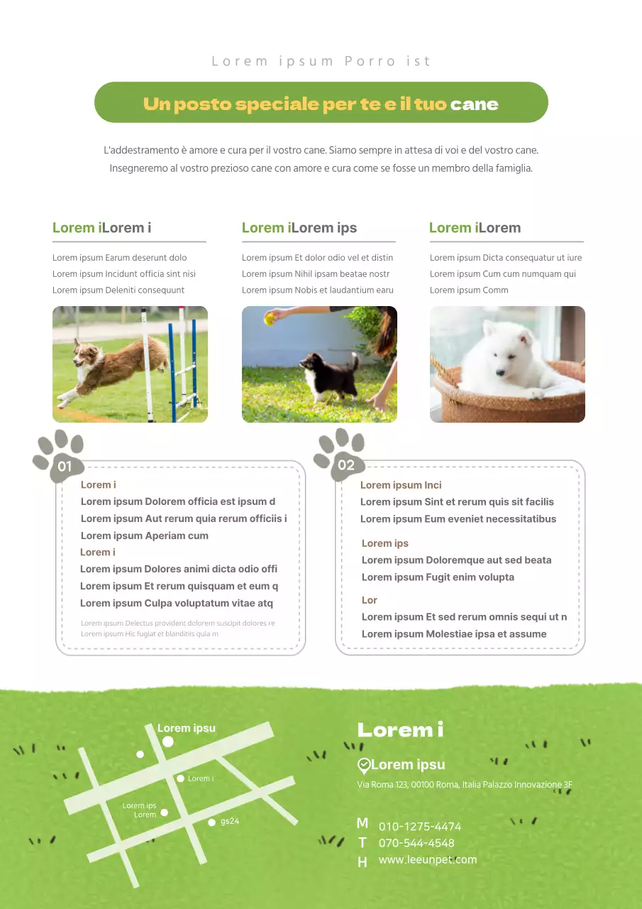 Promuovere un concetto verde, pulito e carino per una scuola per cani