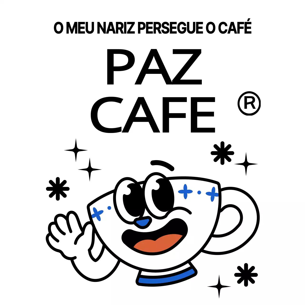 Combinação de caracteres e texto de chávena de café gira e moderna em preto e azul Estilo de logótipo para promoção e promoção de café