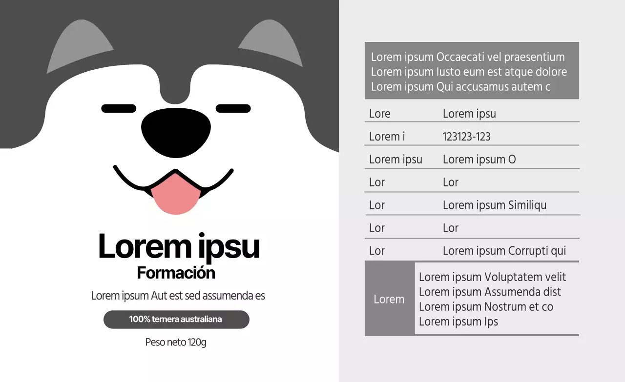 Gris ilustración linda mascota alimentos golosinas detalle etiqueta