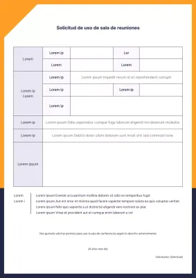 Solicitud de uso de una sala de reuniones corporativa en naranja-azul marino