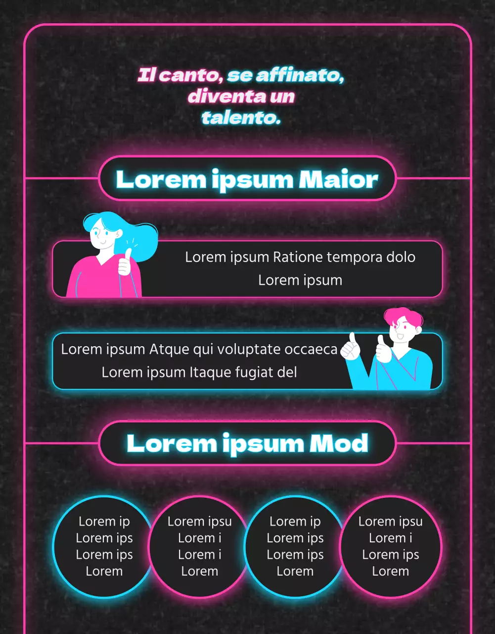 Lezione vocale al neon rosa e azzurro