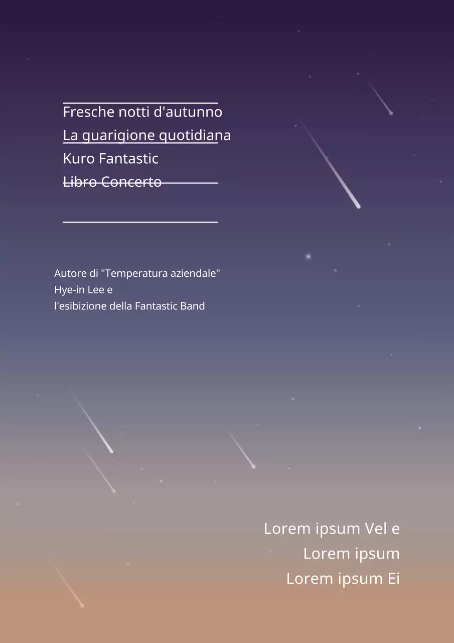 Promuovere un concerto con un'illustrazione del cielo notturno con stelle cadenti blu e marroni