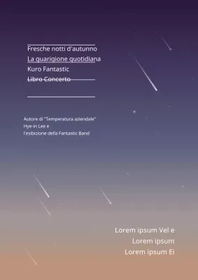 Promuovere un concerto con un'illustrazione del cielo notturno con stelle cadenti blu e marroni