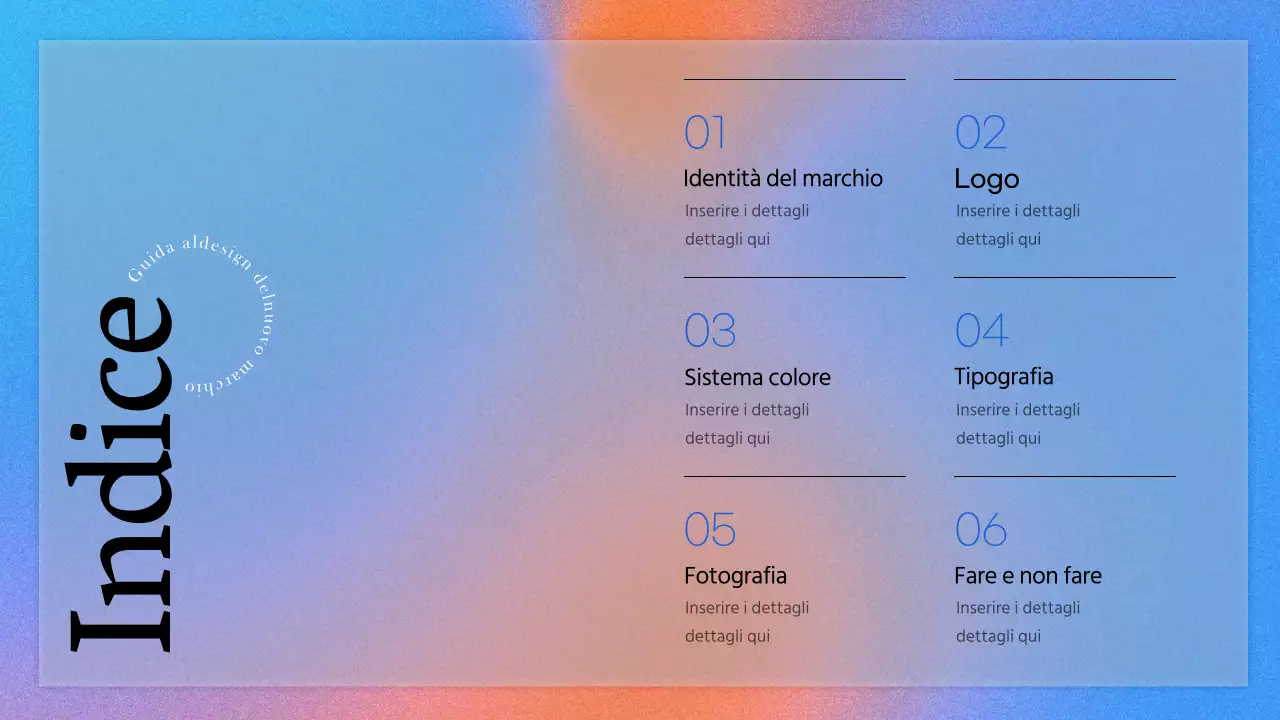 Una presentazione pulita della guida al marchio in rosso e blu