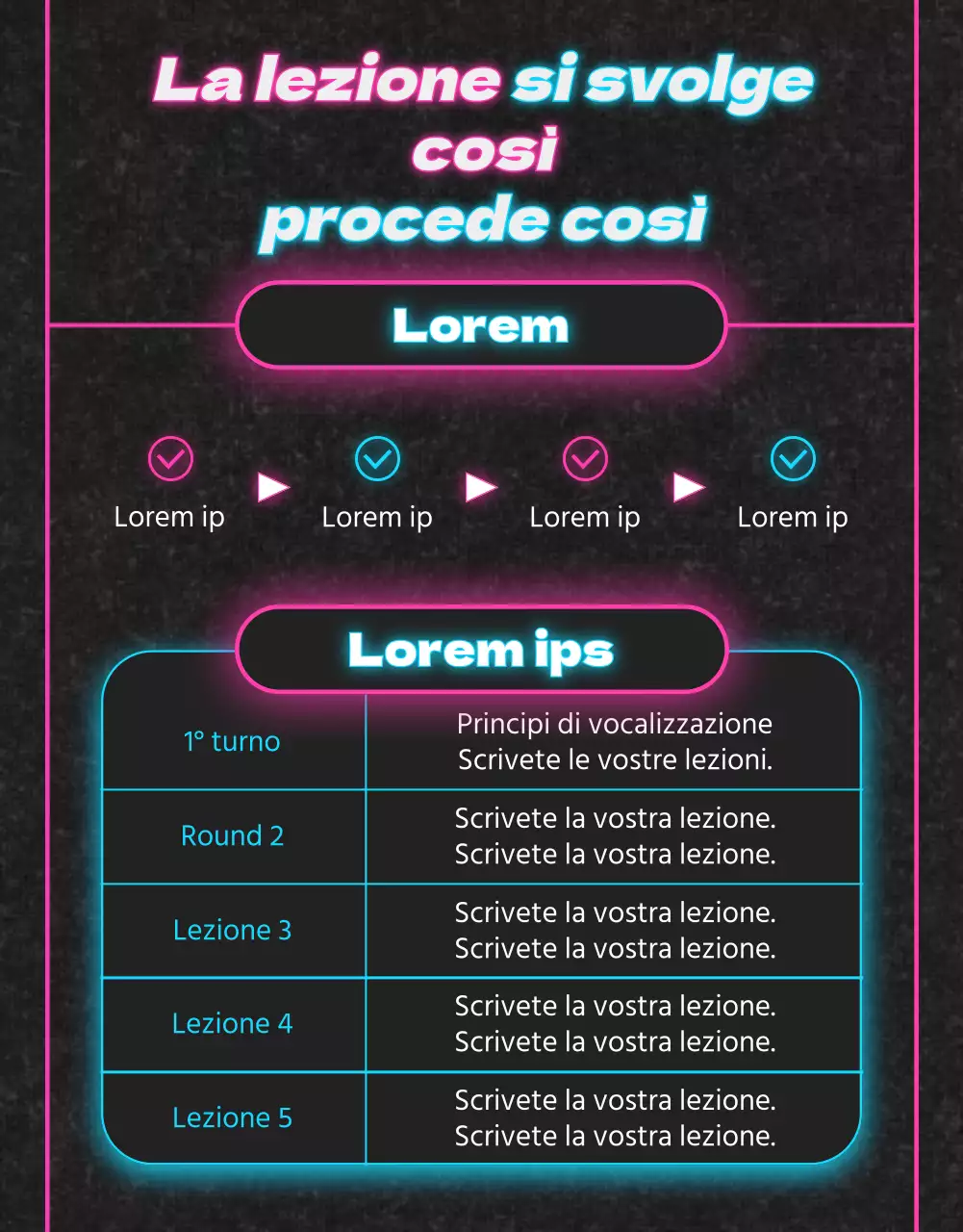 Lezione vocale al neon rosa e azzurro
