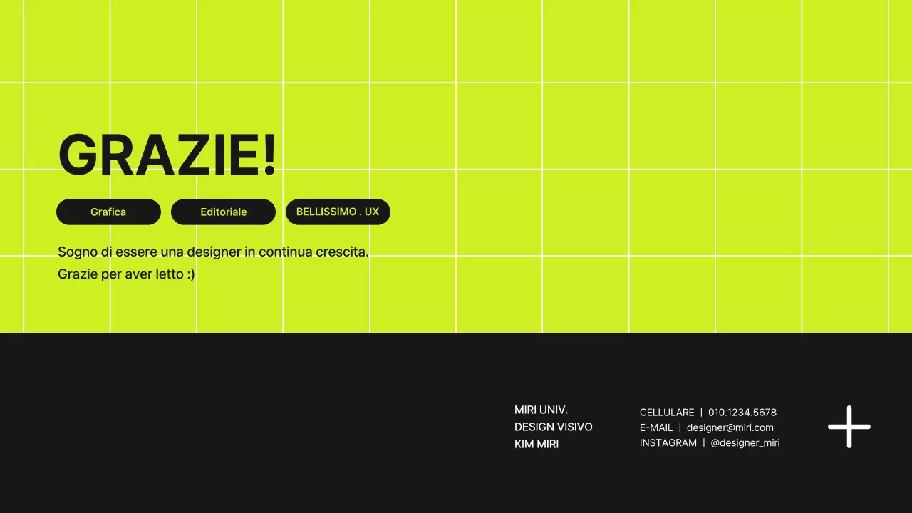 Portafoglio per designer con concetto di griglia in verde lime e nero